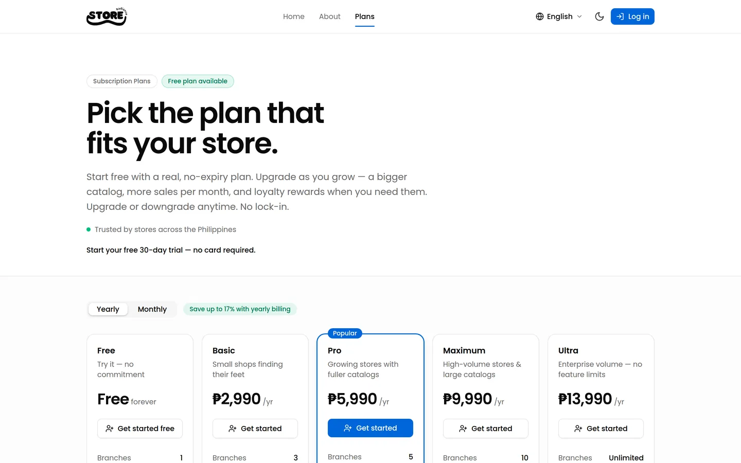 The plans page on store.radianceph.com